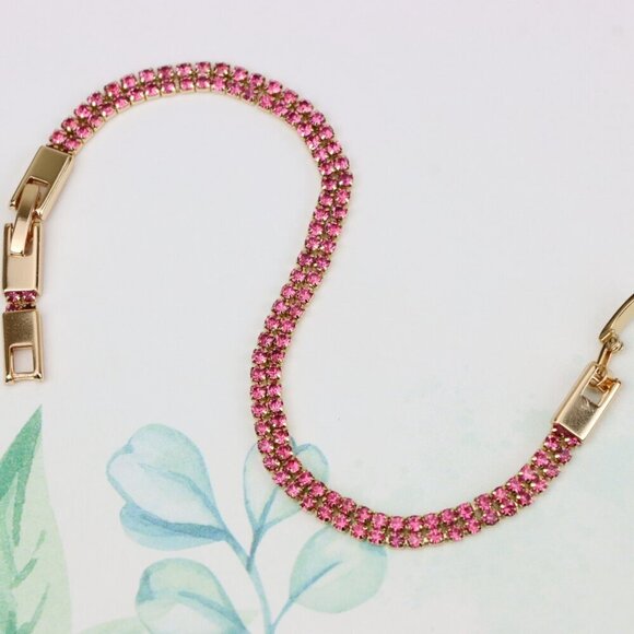 Elegant Rose Gold Bracelet with Sparkling Pink Stones, Adjustable Fit, XPBL0729 - Picture 4 of 12